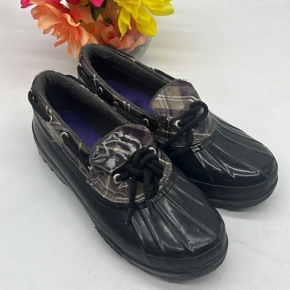 Sperry Top Sider Plaid Duck Boot Rain Shoe Size 6 SPR4078